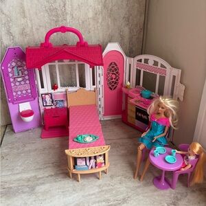 Barbie Folding Glam House- Tons of Extras W/ 2 Dolls, Bistro Set & More